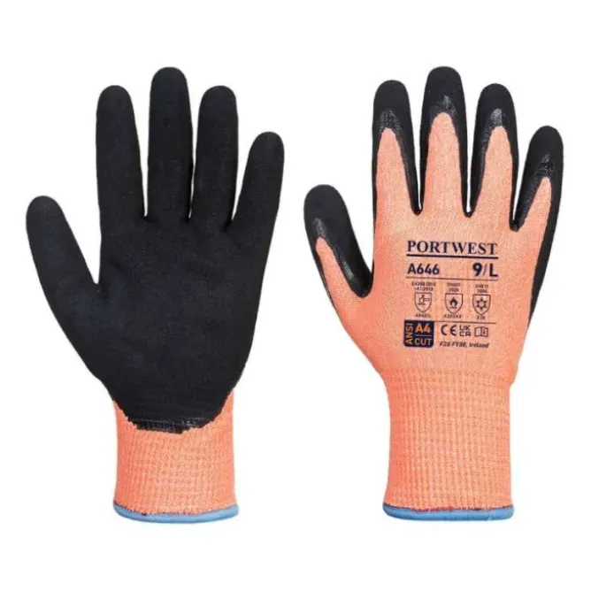 12 Paia - Guanti da Lavoro Antitaglio Vis-Tex invernale HR Nitrile - A646 Portwest