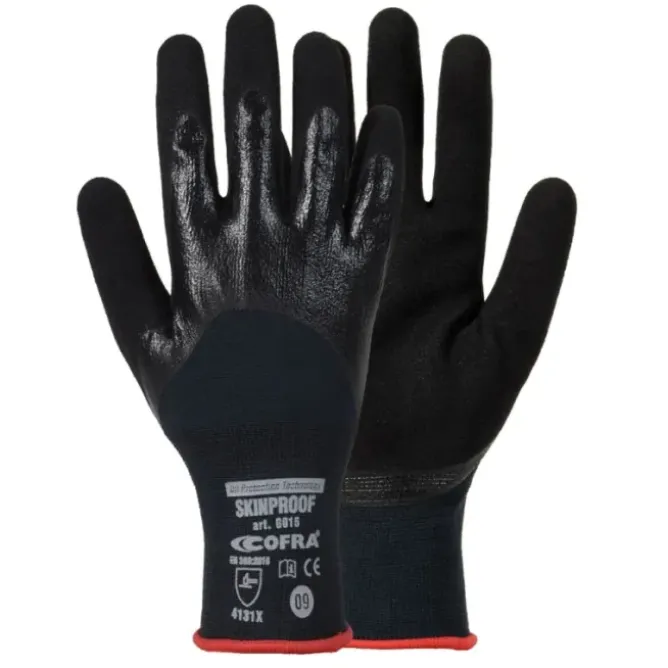 12 Paia - Guanti da Lavoro Stretch Cofra in Nitrile Skinproof G015-DD00
