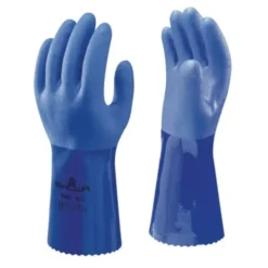 10 Paia - Guanti Showa 660 in PVC contro i rischi chimici con supporto in cotone sh660