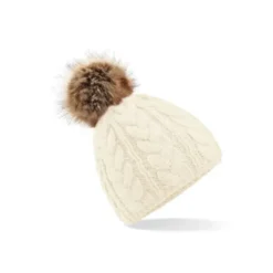 Cappello Fur Pom Pom Cable Beanie Beechfield - B410