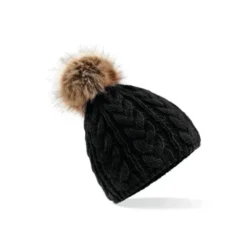 Cappello Fur Pom Pom Cable Beanie Beechfield - B410
