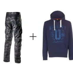 Completo da lavoro Diadora Pantaloni da lavoro Ribstop Stretch Cargo & Felpa con cappuccio Diadora Sweatshirt Hood Grafic