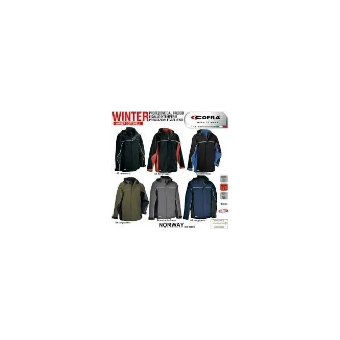 Giacca con Cappuccio da Lavoro Softshell Stretch Elasticizzata Multitasche Cofra Norway V093-0-00