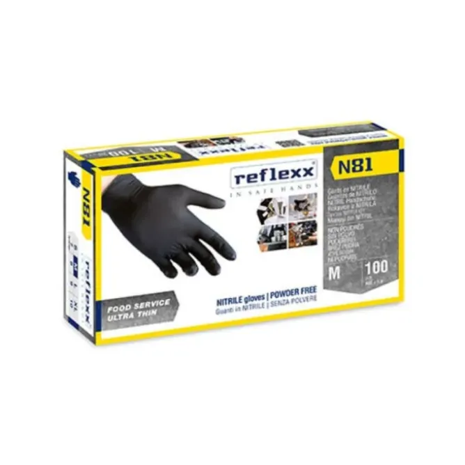 Guanti in Nitrile Neri Reflexx N81 senza polvere